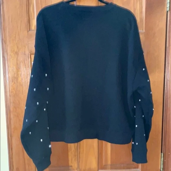 American Eagle Outfitters Crop CrewBlack Sweatshirt with Rhinestones - Picture 6 of 6